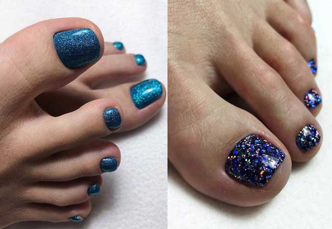 Pedicure design when all nails are covered with glitter