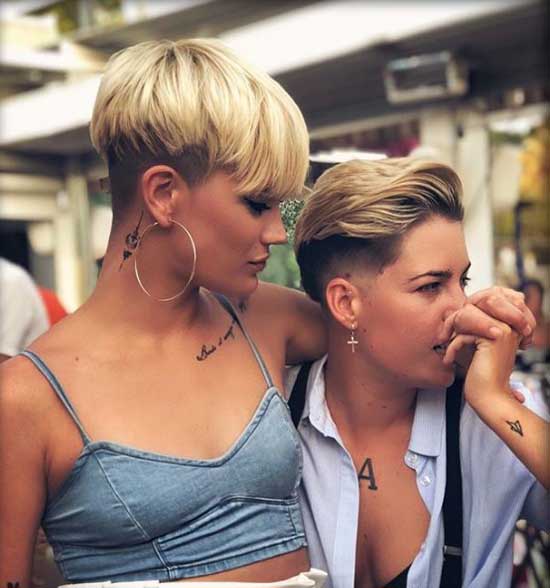 Two girls with short hair