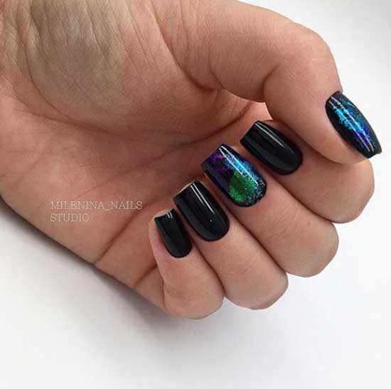 Black manicure with abstraction