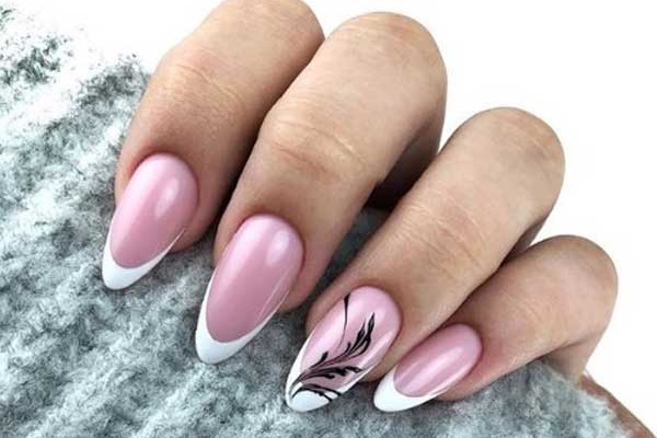 Pink substrate, monograms and white smiles french manicure