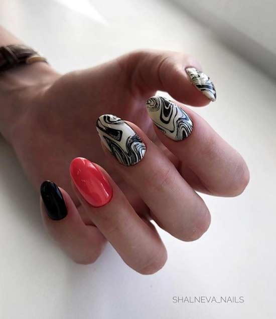 Oval manicure with print