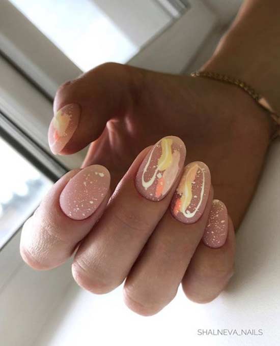 Nude design with paint splashes on an oval shape