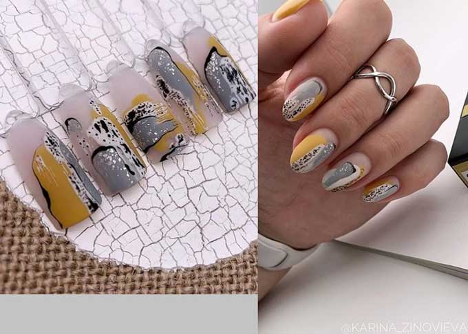 Cool mustard shade on short nails