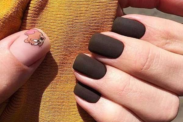 Matte chocolate manicure for short nails 2019-2020