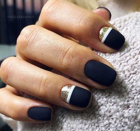 Matte with gold decor manicure short nails