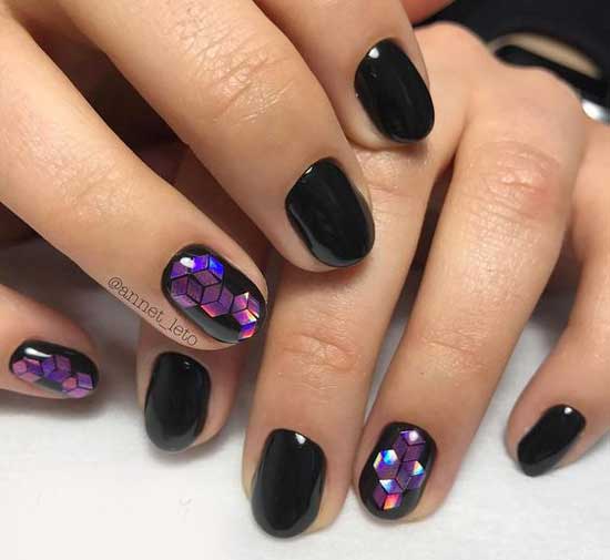 Beautiful black manicure for short nails