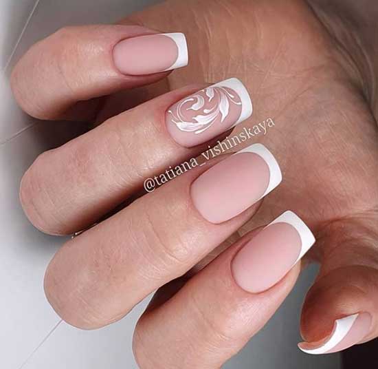 Matte French manicure with monograms