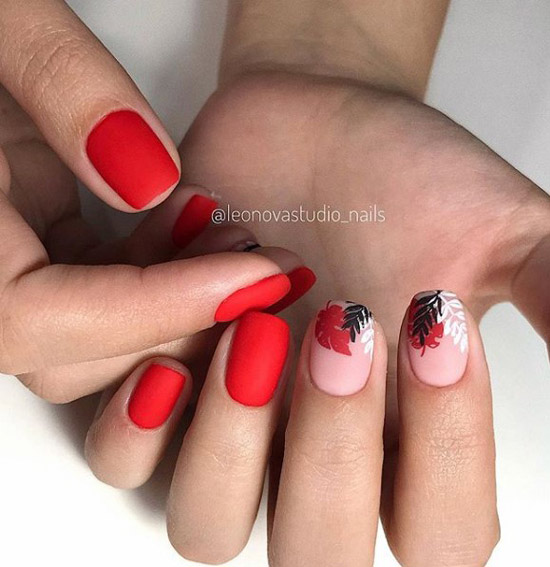 Red manicure for medium length