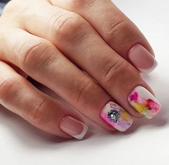 Manicure for medium nails with watercolor drops