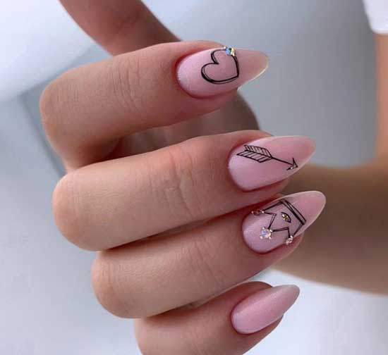 Pink manicure with drawings