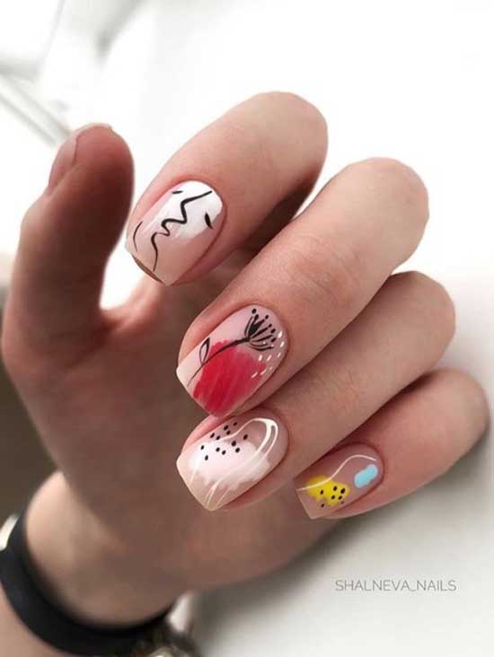 Nail art on a transparent background of nails