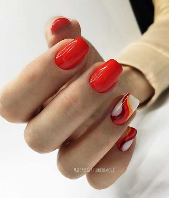 Red manicure with nail art