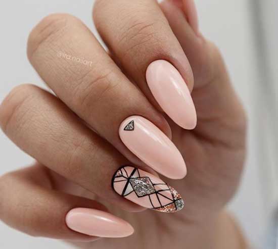 Nude manicure with nail art