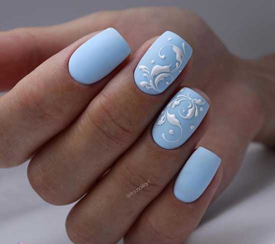 Blue manicure with monograms