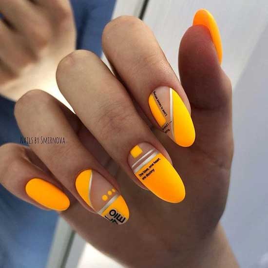 Orange manicure with nail art