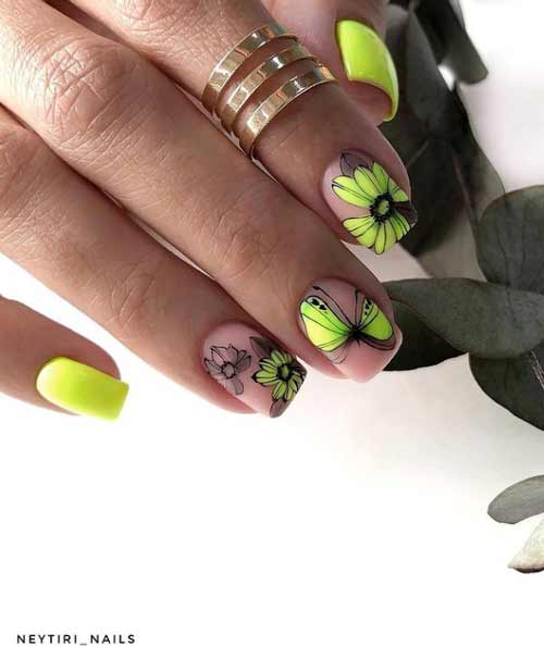 Nail art flowers and butterflies