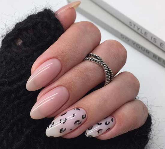 Simple manicure design with leopard pattern