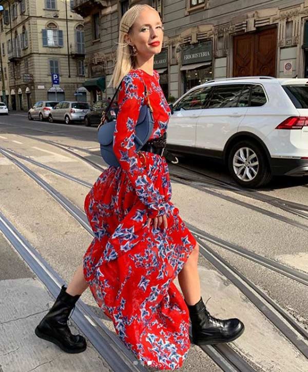 Floral dress and rough boots