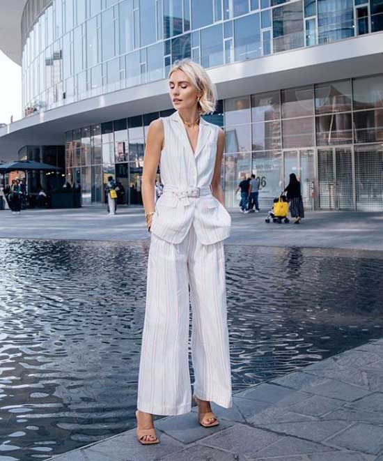 Long vest with wide leg pants