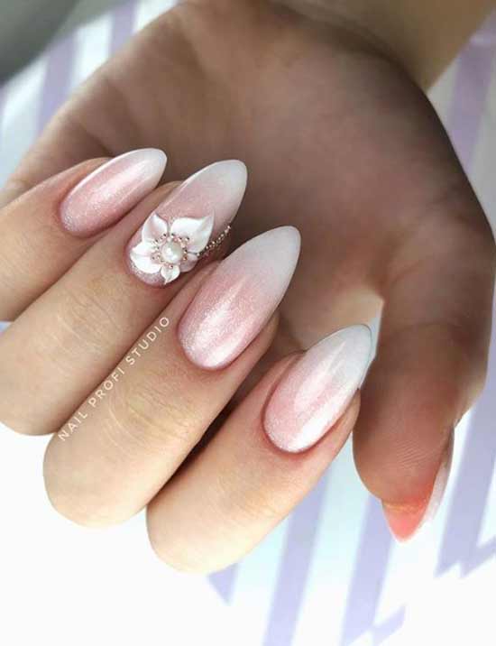 White manicure with volumetric element