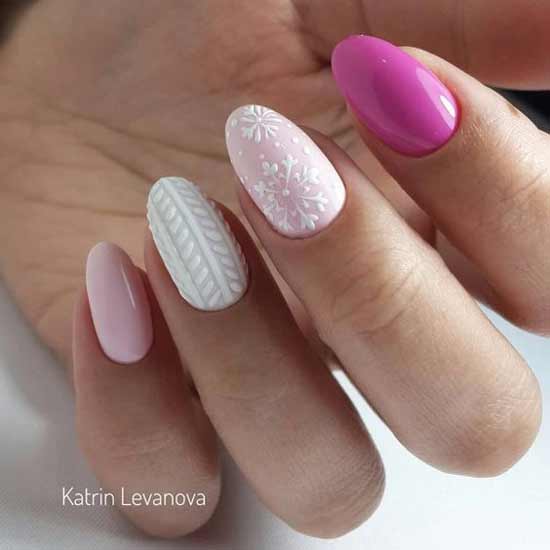 New Year's design of nails with white varnish