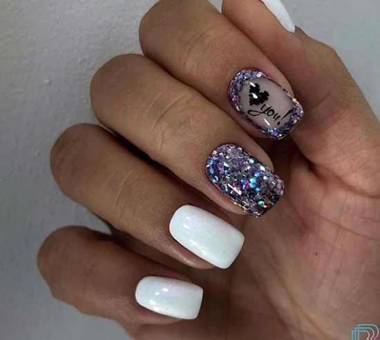 White glitter manicure design