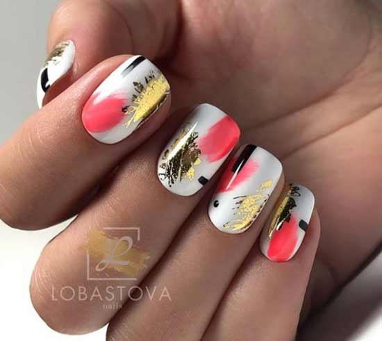 White manicure with bright accents