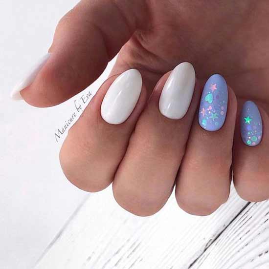 White manicure with star glitter