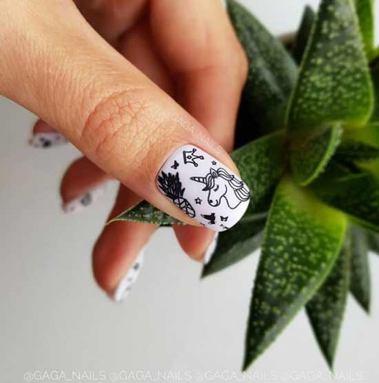 White nails with designs