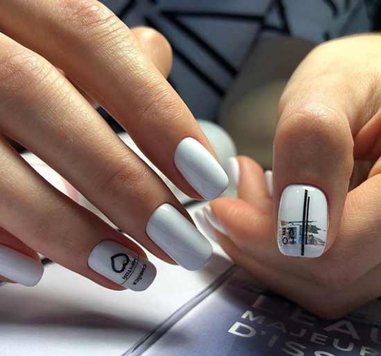 White manicure with new year lettering