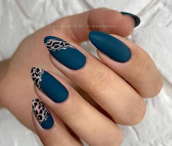 French manicure with leopard print