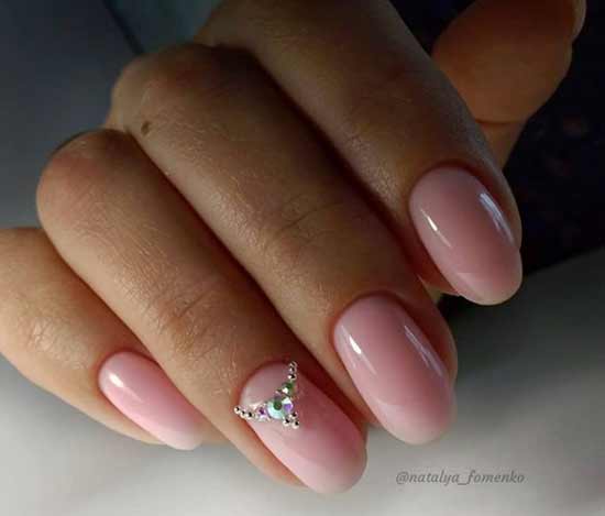 Solid neutral rhinestone manicure