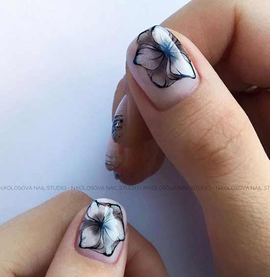 Beige nail background and flower close-up pattern