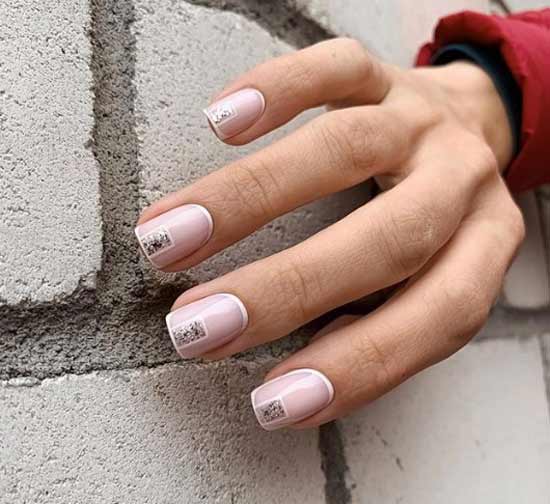 Nude white short nail design