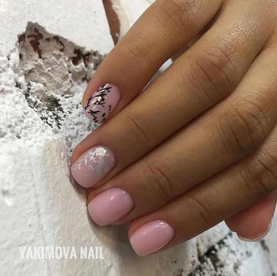 Nude manicure with silver