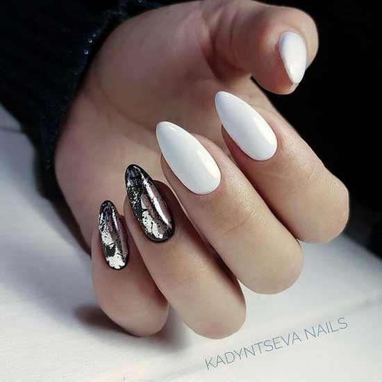 Black and white with silver manicure