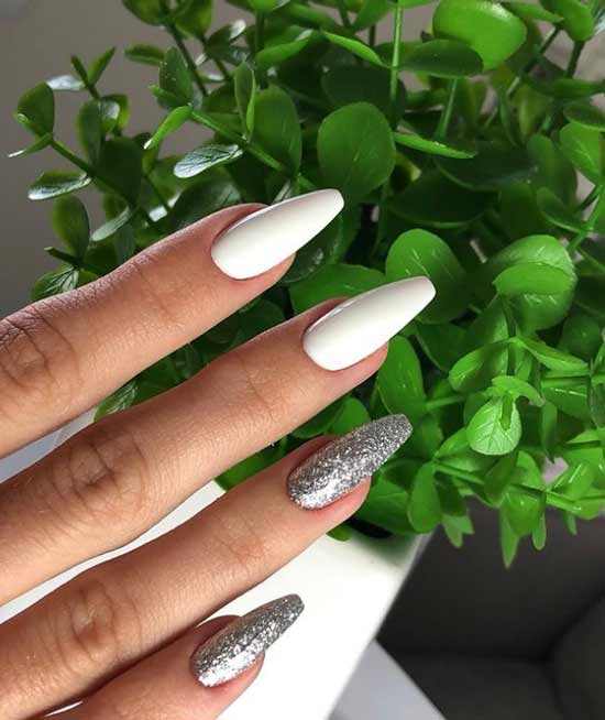 White with silver manicure