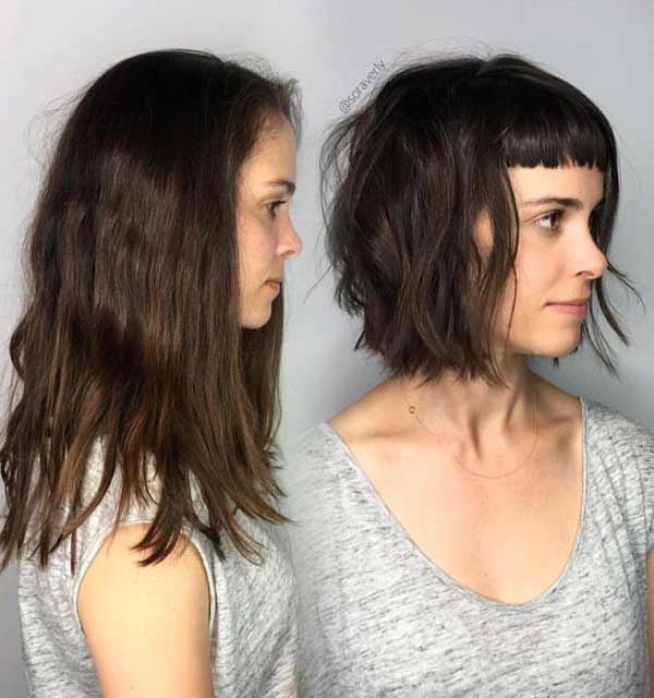 Coupe de cheveux mi-longs sans coiffage, photos avant et après