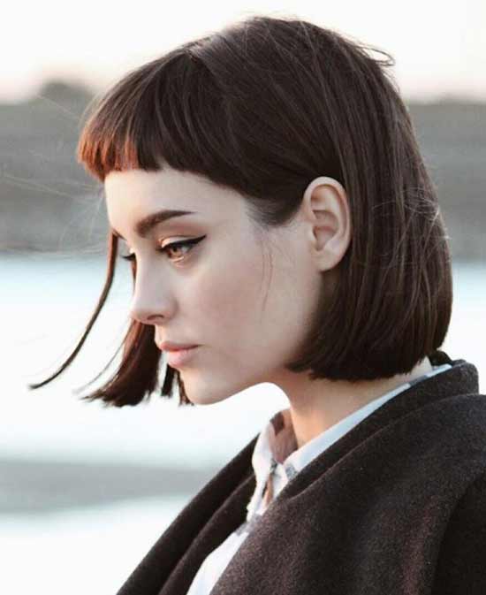 Shoulder-length haircuts with short bangs