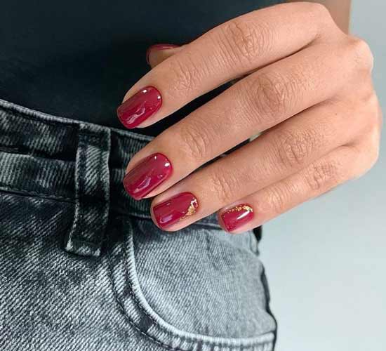 Burgundy with foil manicure