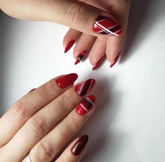 Burgundy-red manicure geometry