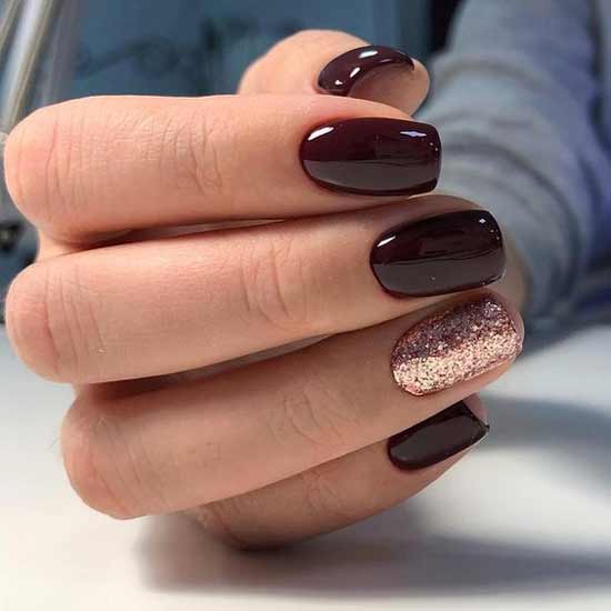 Burgundy manicure with gold