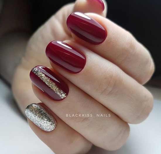 Burgundy and gold manicure