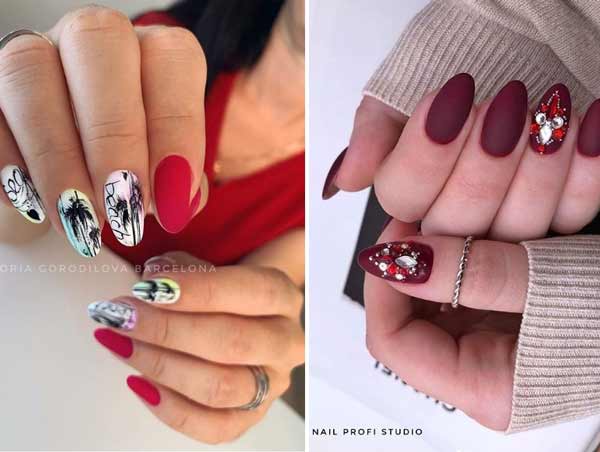 Beautiful burgundy design with manicure drawings