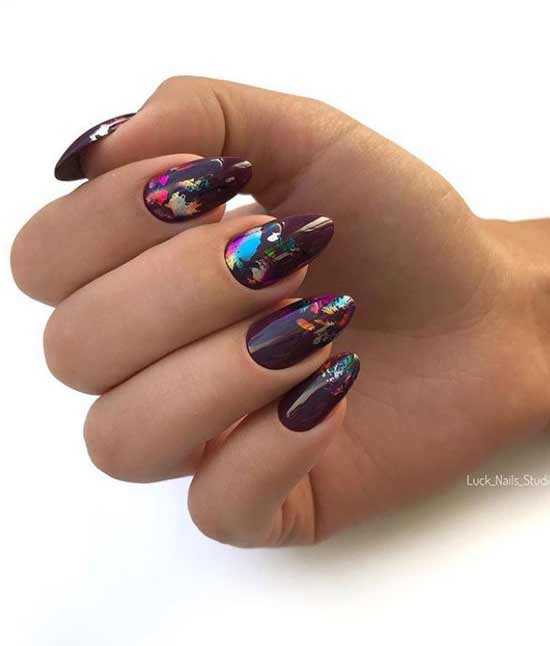 Burgundy with foil manicure