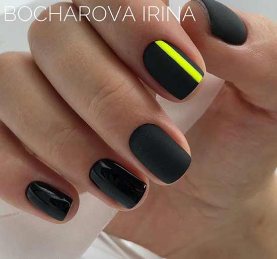 Matte + glossy black manicure short length