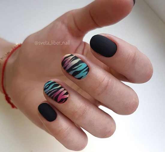 Black manicure with print