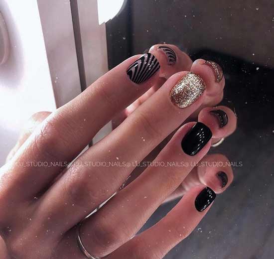 Black manicure with gold