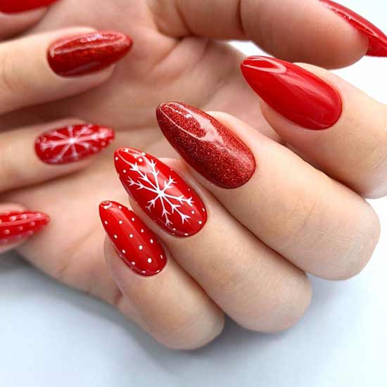 Red manicure with design