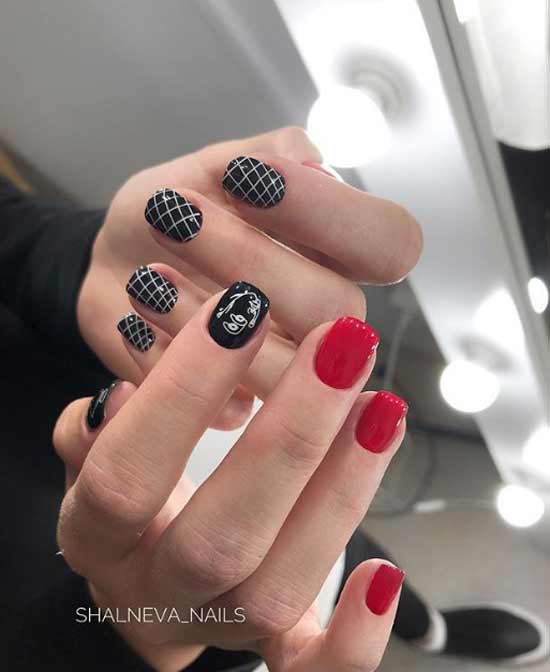 Black and red manicure design